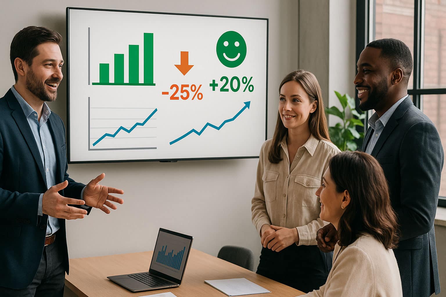 Réunion d’équipe après une formation Leaderseed, illustrant les effets d’une transformation managériale réussie