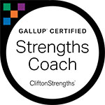 Badge officiel Gallup Certified Strengths Coach pour la méthode CliftonStrengths, reflétant l’expertise de Leaderseed en coaching des forces.